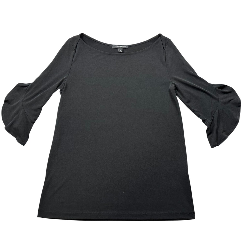 BANANA REPUBLIC Boatneck Tunic Top Black 3/4 Length Tulip Sleeves Women's Small